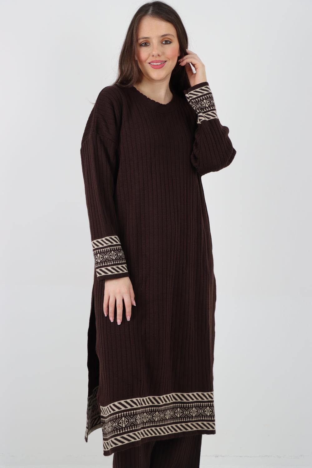 Italain Knitted Ribbed Contrast Trim Winter Co - Ord Set