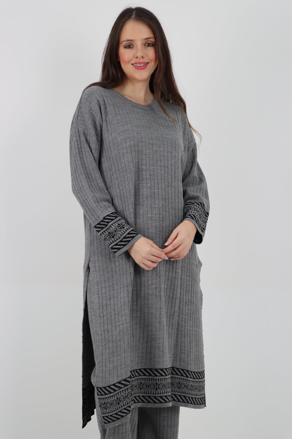 Italain Knitted Ribbed Contrast Trim Winter Co - Ord Set