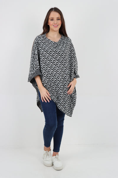 Italian Printed Round Neck Poncho Top