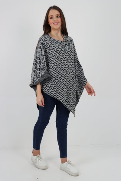 Italian Printed Round Neck Poncho Top