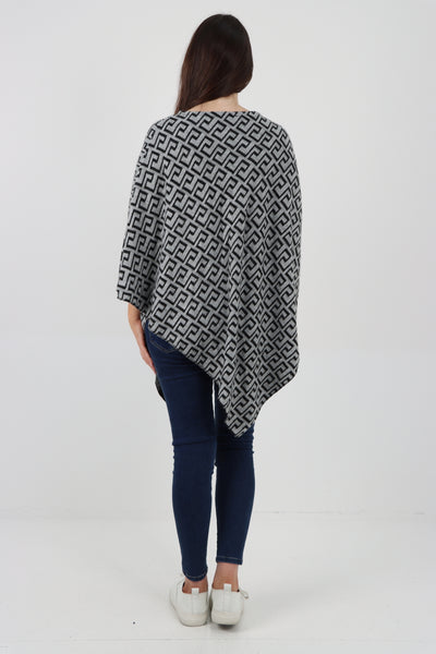 Italian Printed Round Neck Poncho Top