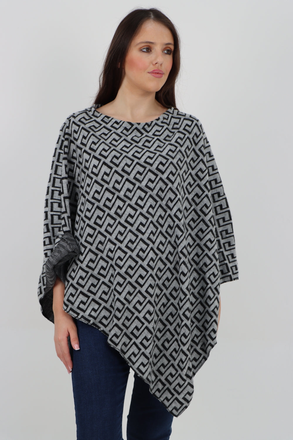 Italian Printed Round Neck Poncho Top