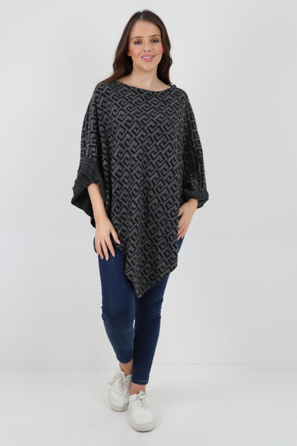 Italian Printed Round Neck Poncho Top