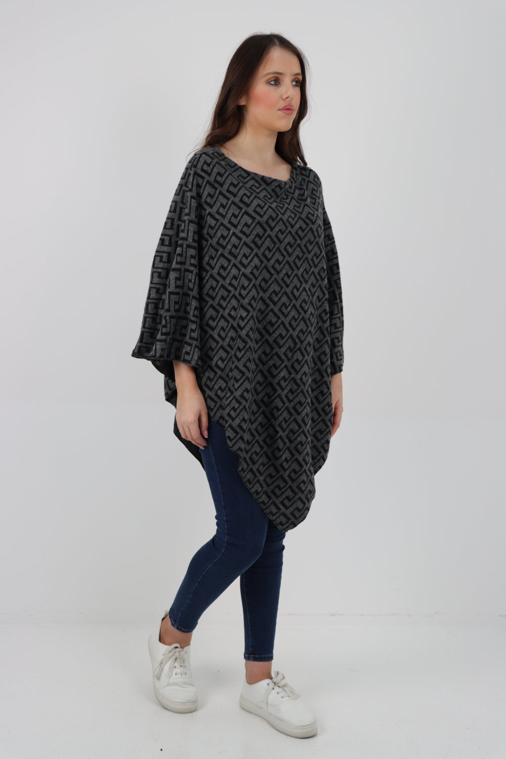 Italian Printed Round Neck Poncho Top