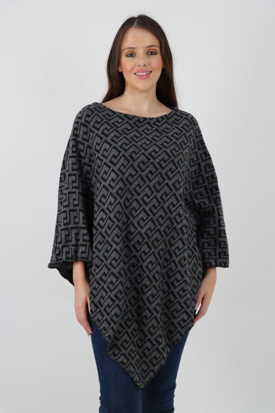 Italian Printed Round Neck Poncho Top