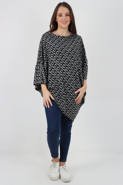 Italian Printed Round Neck Poncho Top