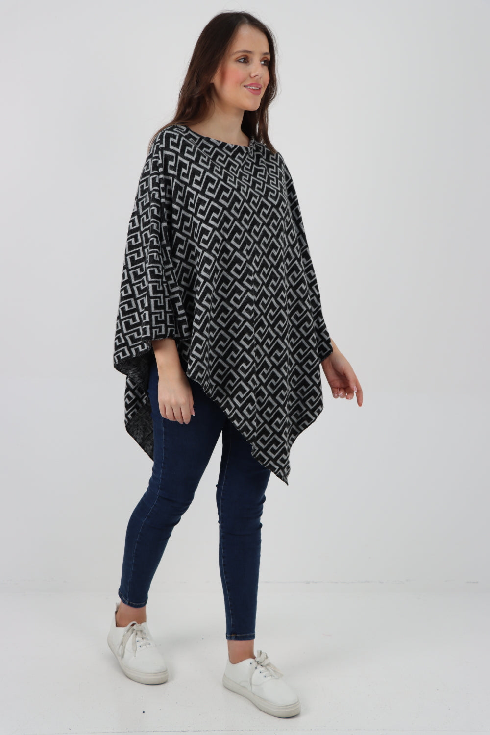 Italian Printed Round Neck Poncho Top