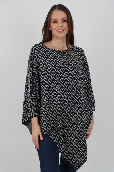 Italian Printed Round Neck Poncho Top