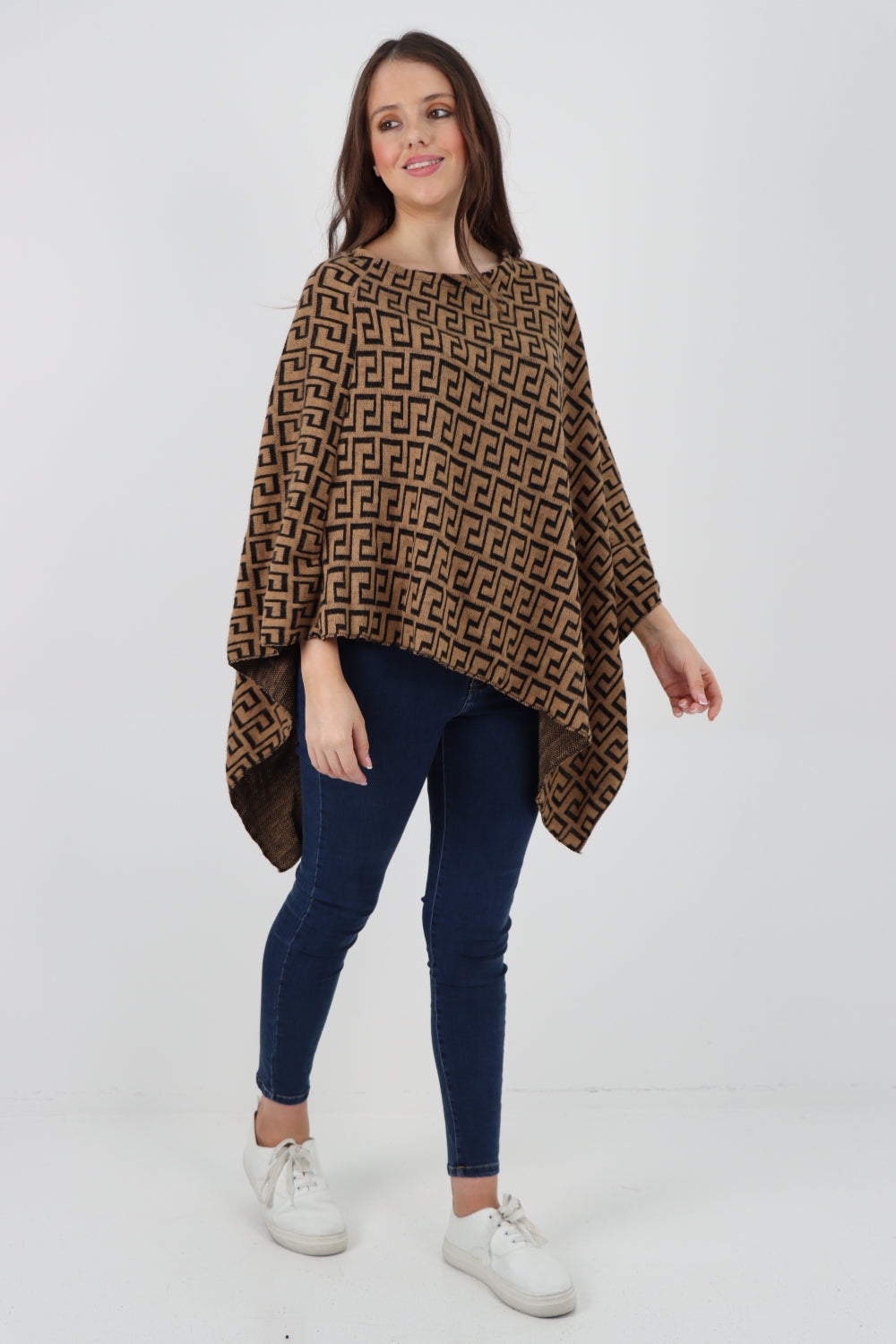 Italian Printed Round Neck Poncho Top