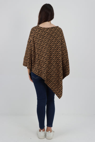 Italian Printed Round Neck Poncho Top