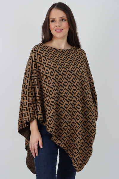 Italian Printed Round Neck Poncho Top