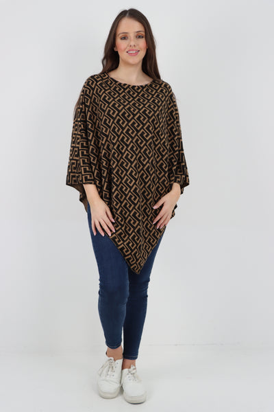 Italian Printed Round Neck Poncho Top