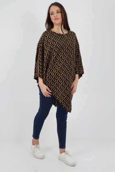 Italian Printed Round Neck Poncho Top