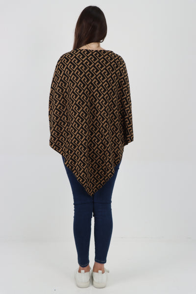 Italian Printed Round Neck Poncho Top