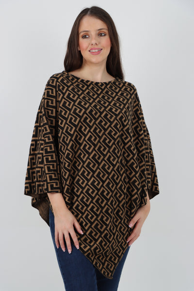 Italian Printed Round Neck Poncho Top