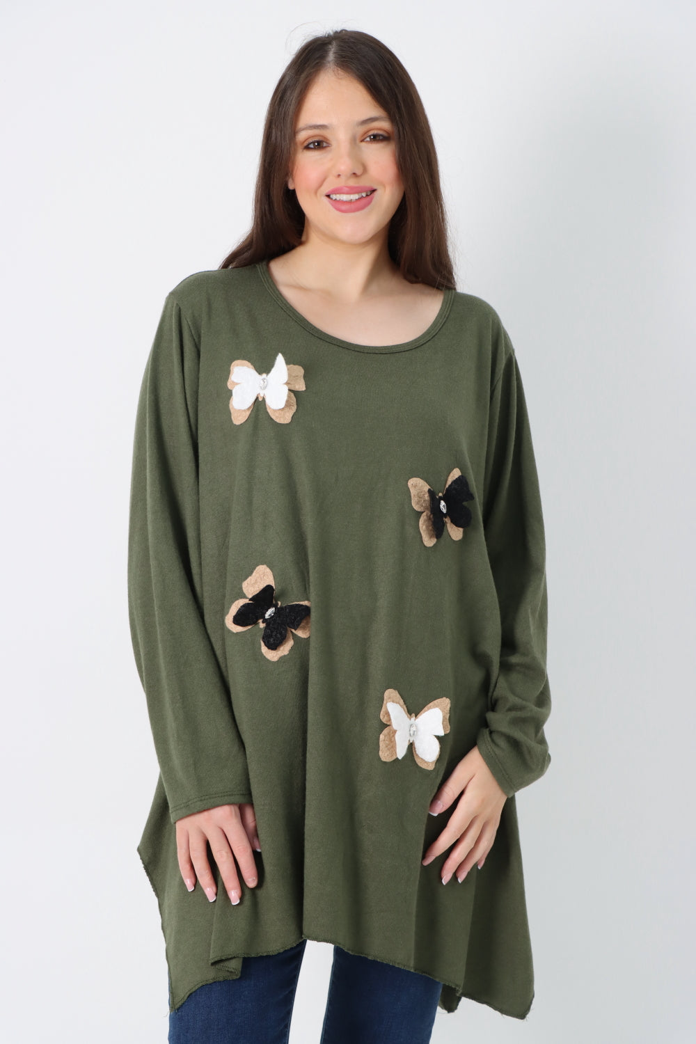 Italian 3D Butterfly Print Soft Knit Tunic Top