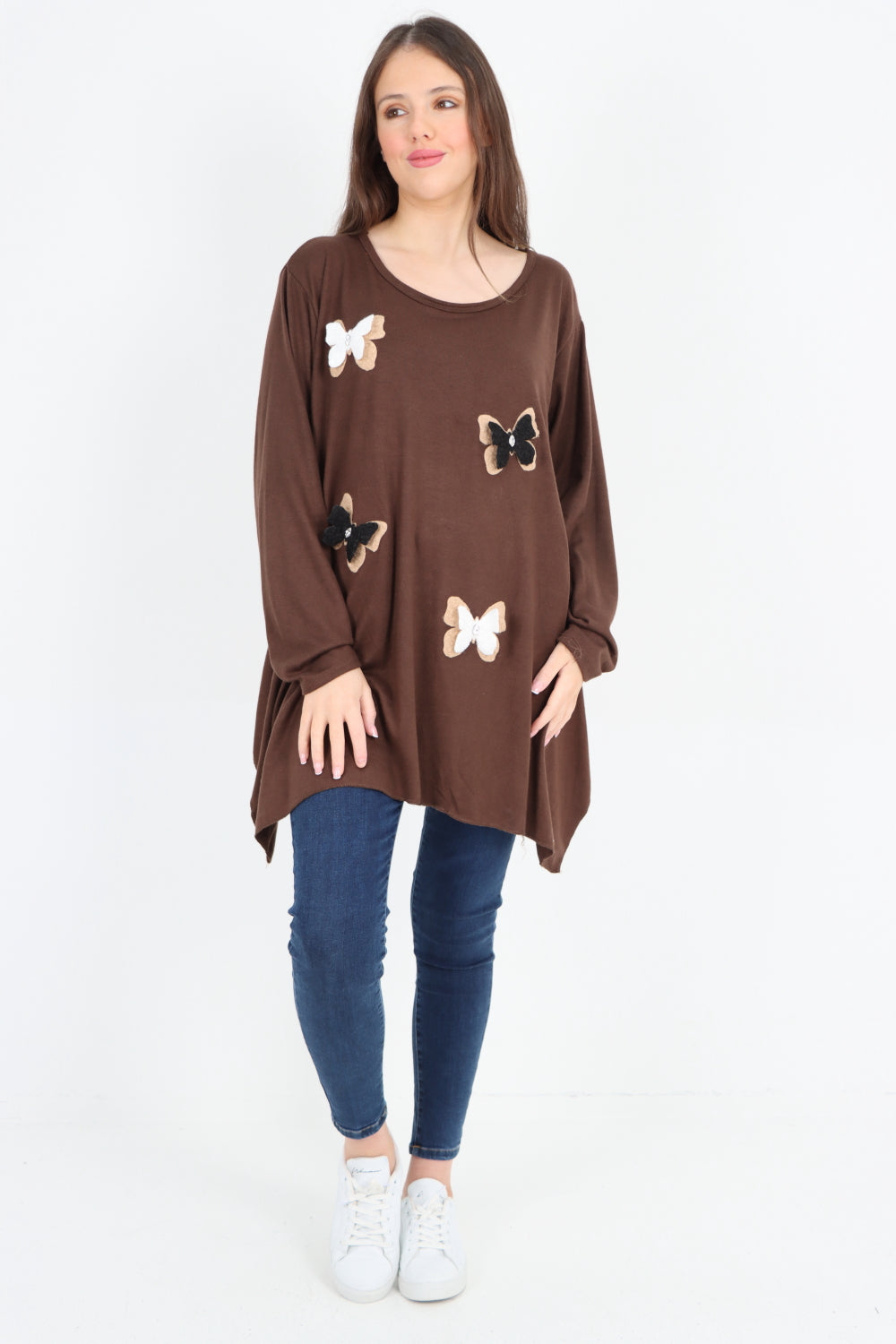 Italian 3D Butterfly Print Soft Knit Tunic Top