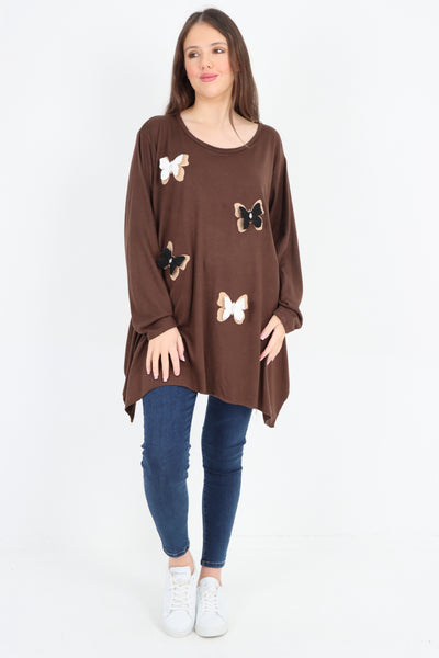 Italian 3D Butterfly Print Soft Knit Tunic Top