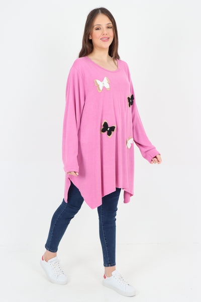 Italian 3D Butterfly Print Soft Knit Tunic Top