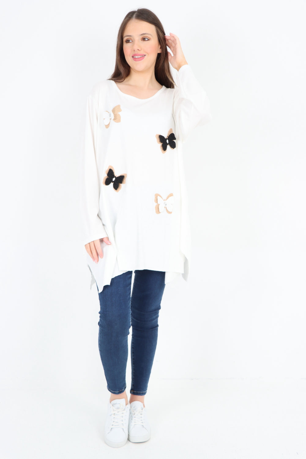 Italian 3D Butterfly Print Soft Knit Tunic Top