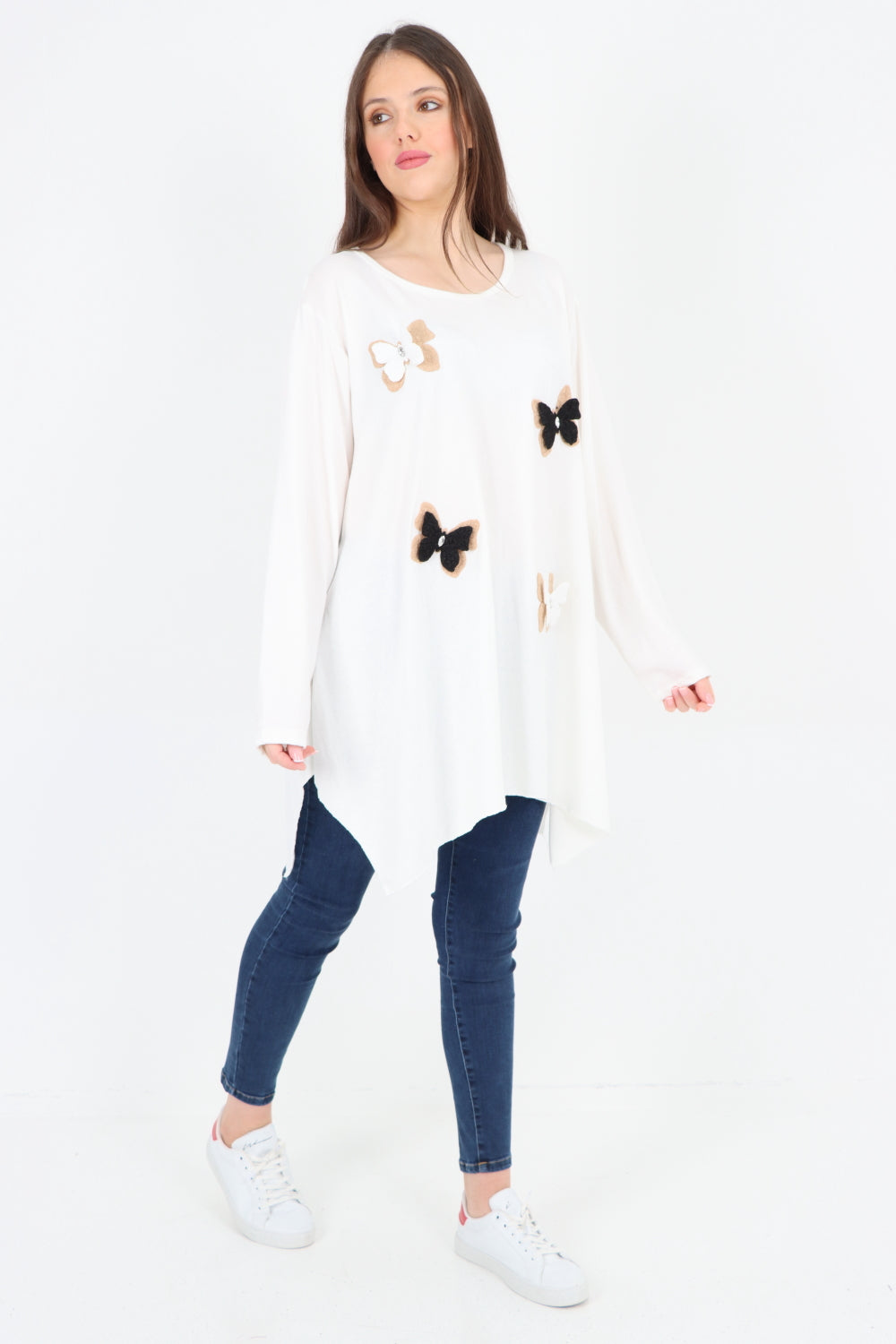 Italian 3D Butterfly Print Soft Knit Tunic Top