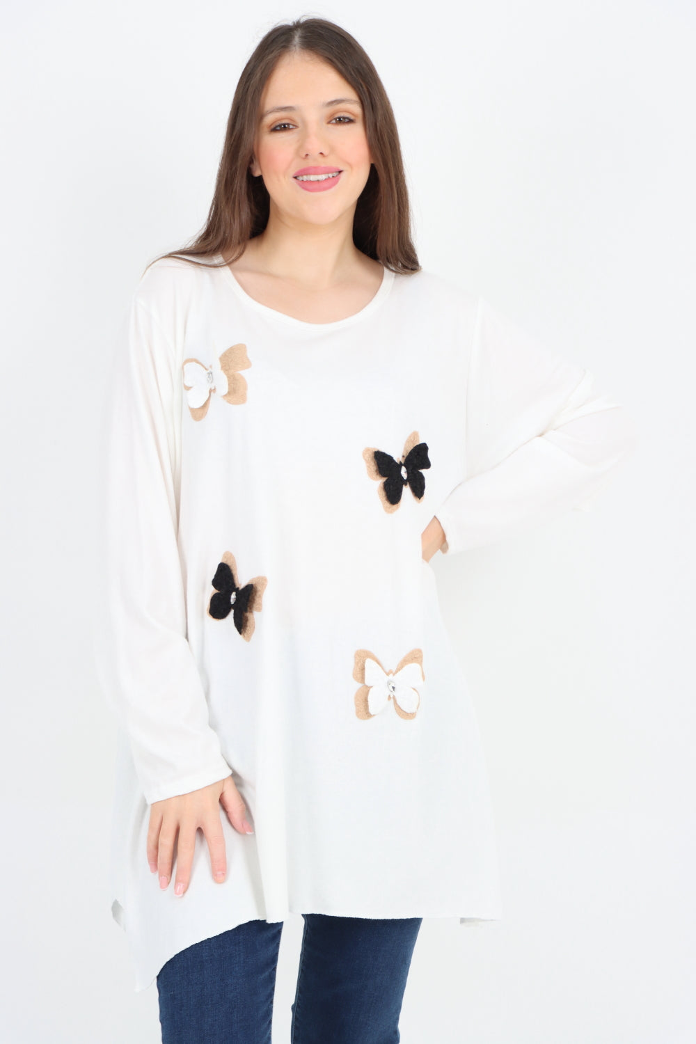 Italian 3D Butterfly Print Soft Knit Tunic Top