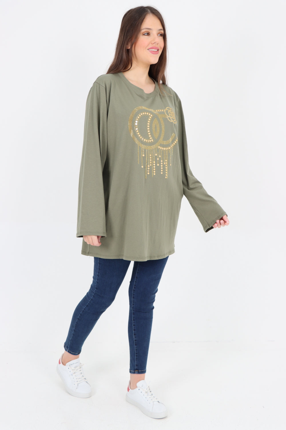 Italian Golden Stud Drip Print Long sleeve Tunic Top