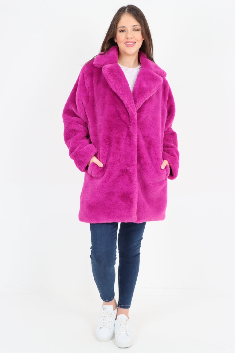 Italian Luxury Faux Fur Mid Length Longsleeve Coat