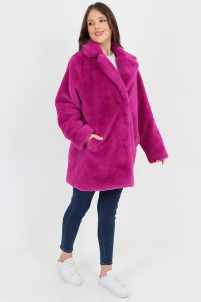 Italian Luxury Faux Fur Mid Length Longsleeve Coat