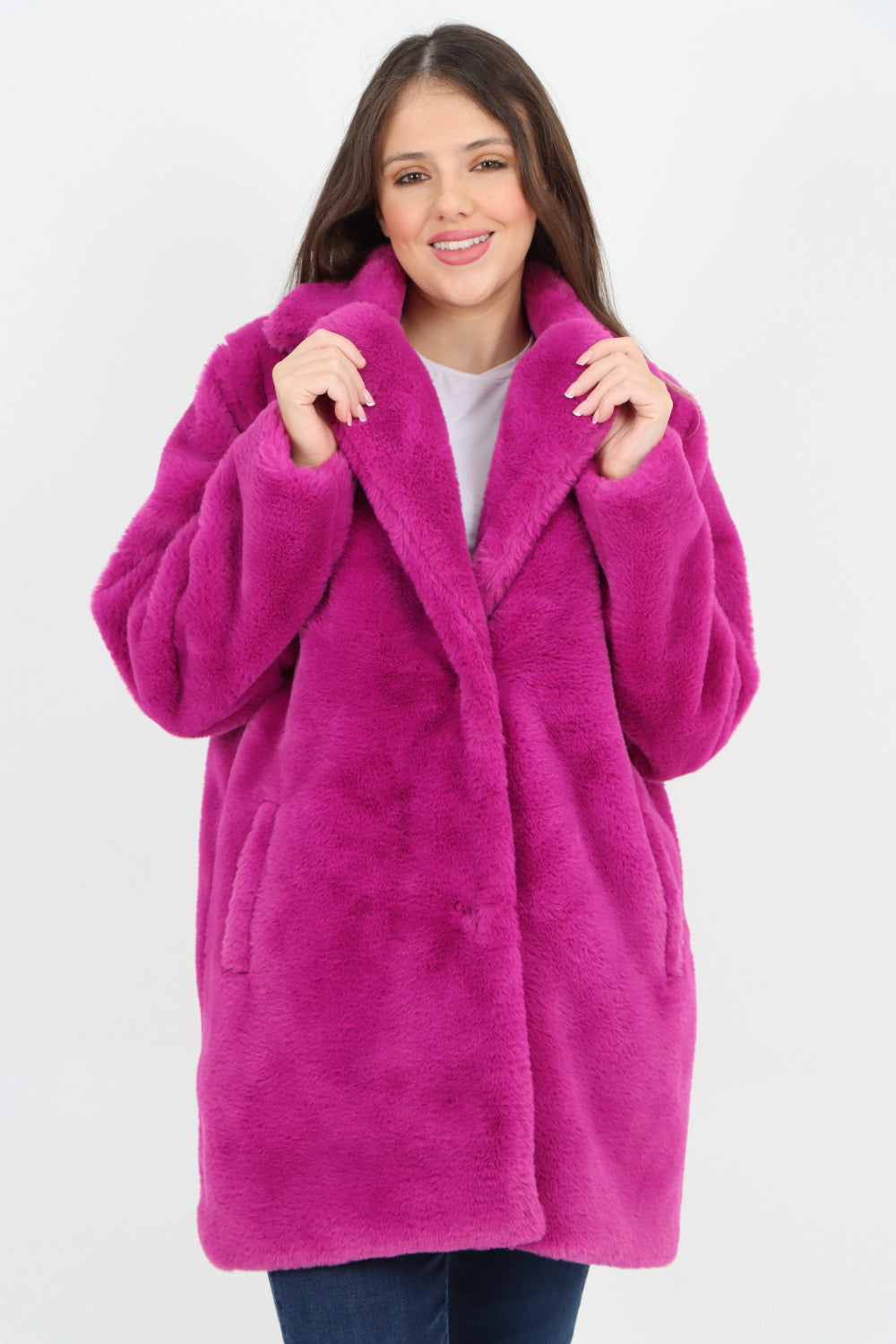 Italian Luxury Faux Fur Mid Length Longsleeve Coat