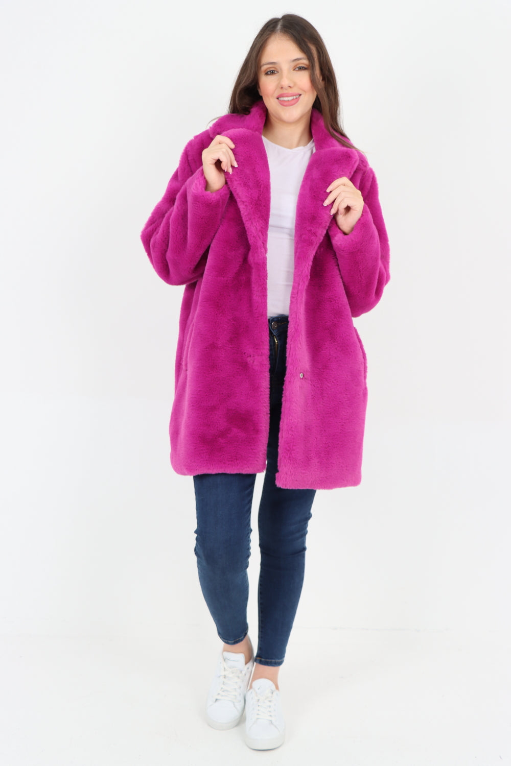 Italian Luxury Faux Fur Mid Length Longsleeve Coat