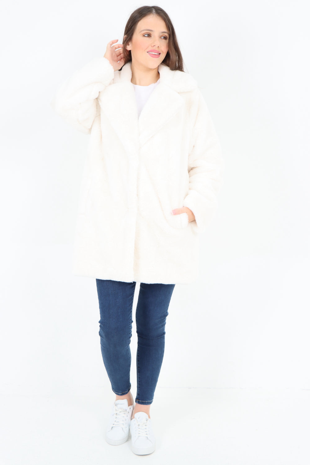 Italian Luxury Faux Fur Mid Length Longsleeve Coat