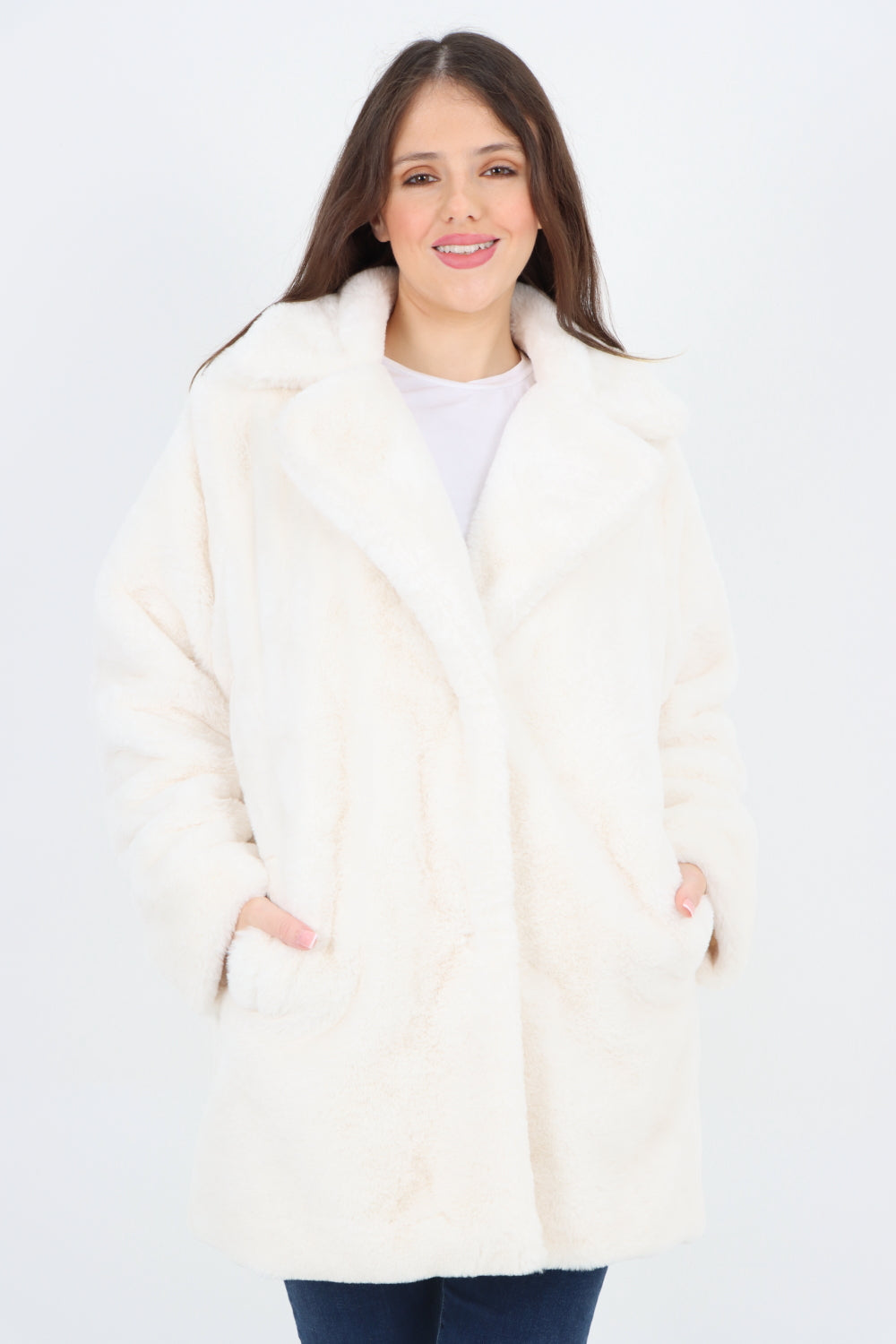 Italian Luxury Faux Fur Mid Length Longsleeve Coat