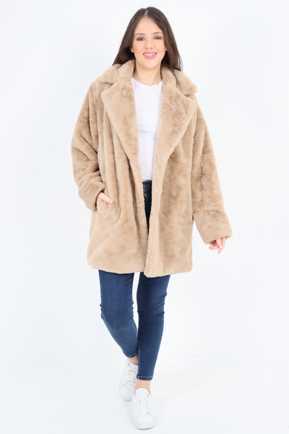 Italian Luxury Faux Fur Mid Length Longsleeve Coat