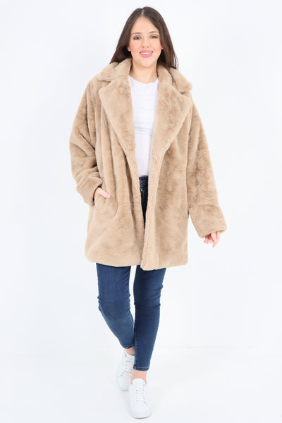 Italian Luxury Faux Fur Mid Length Longsleeve Coat