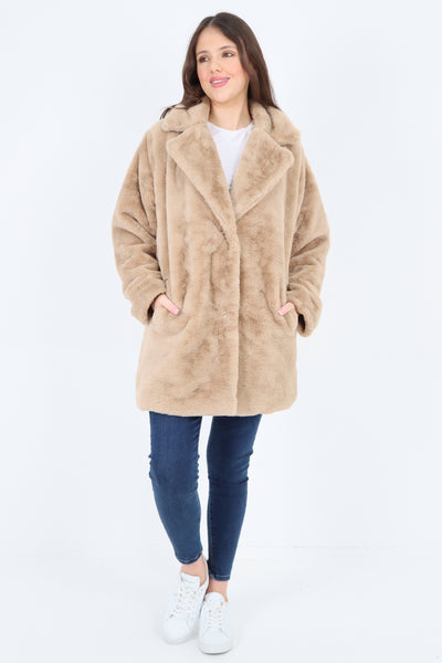 Italian Luxury Faux Fur Mid Length Longsleeve Coat