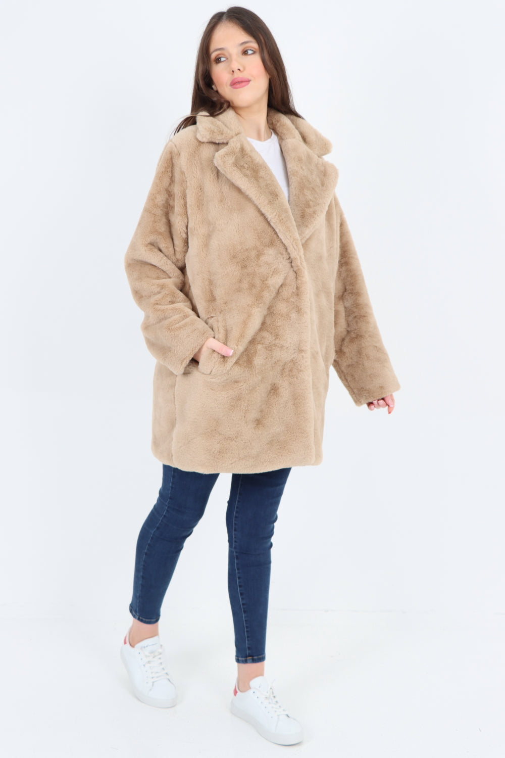 Italian Luxury Faux Fur Mid Length Longsleeve Coat