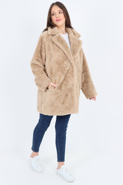 Italian Luxury Faux Fur Mid Length Longsleeve Coat