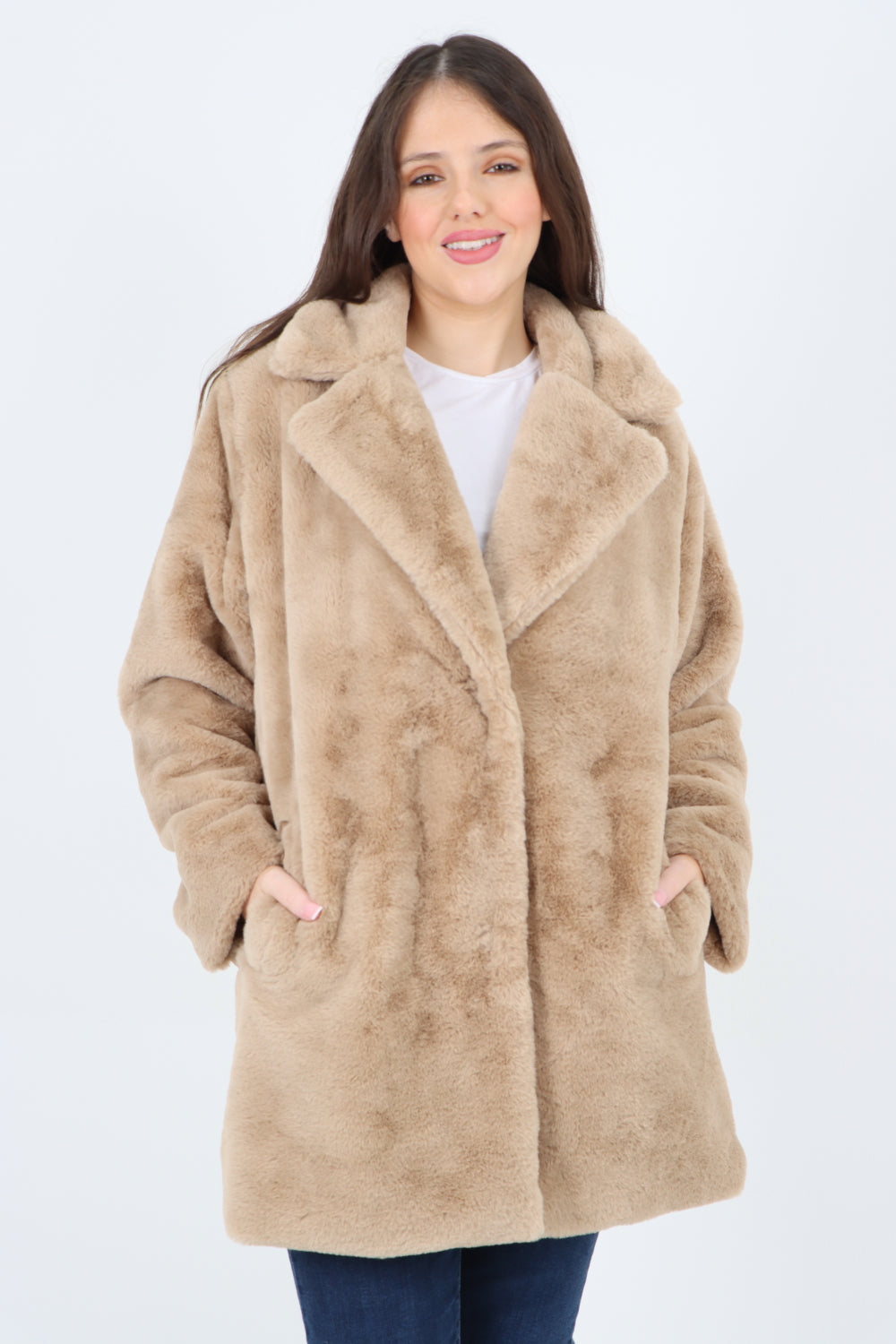 Italian Luxury Faux Fur Mid Length Longsleeve Coat