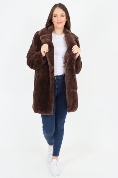 Italian Luxury Faux Fur Mid Length Longsleeve Coat