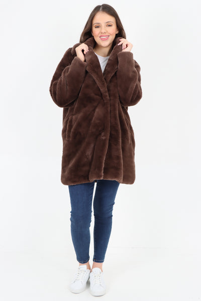 Italian Luxury Faux Fur Mid Length Longsleeve Coat