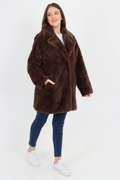 Italian Luxury Faux Fur Mid Length Longsleeve Coat