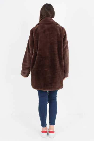 Italian Luxury Faux Fur Mid Length Longsleeve Coat