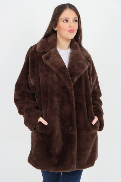 Italian Luxury Faux Fur Mid Length Longsleeve Coat