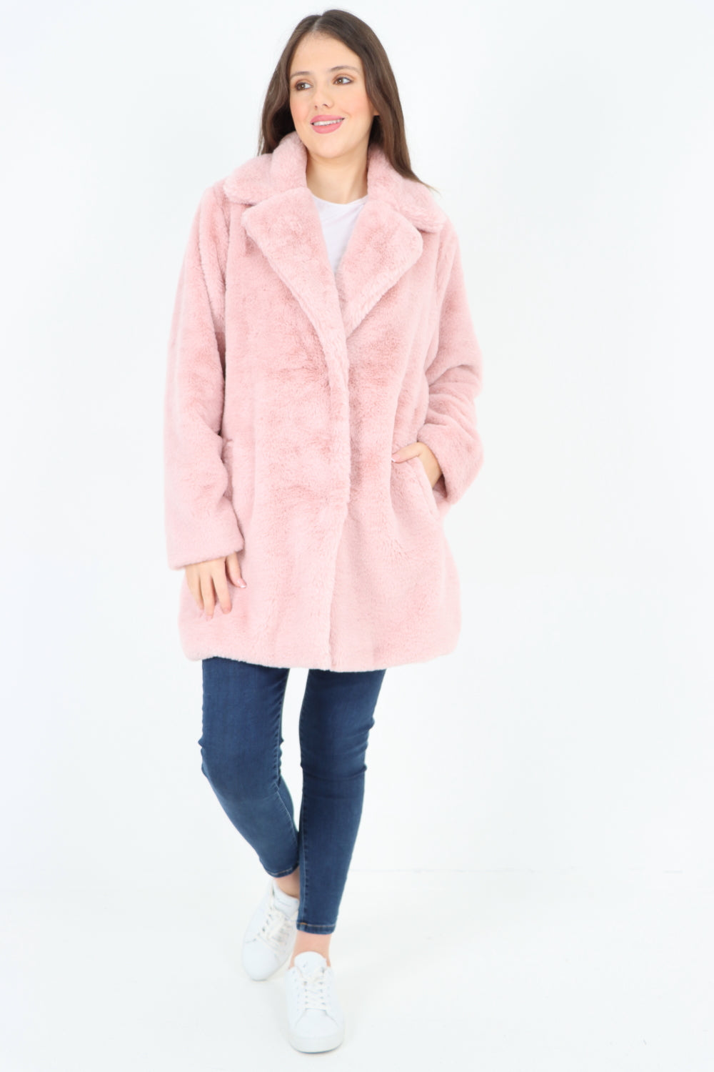 Italian Luxury Faux Fur Mid Length Longsleeve Coat