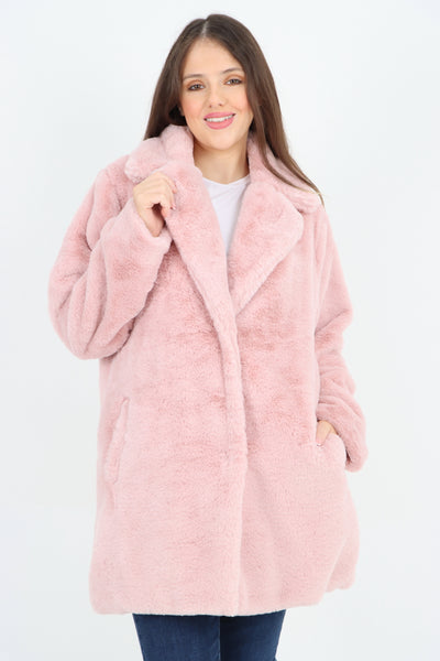 Italian Luxury Faux Fur Mid Length Longsleeve Coat