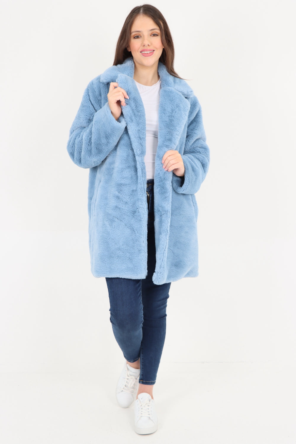 Italian Luxury Faux Fur Mid Length Longsleeve Coat