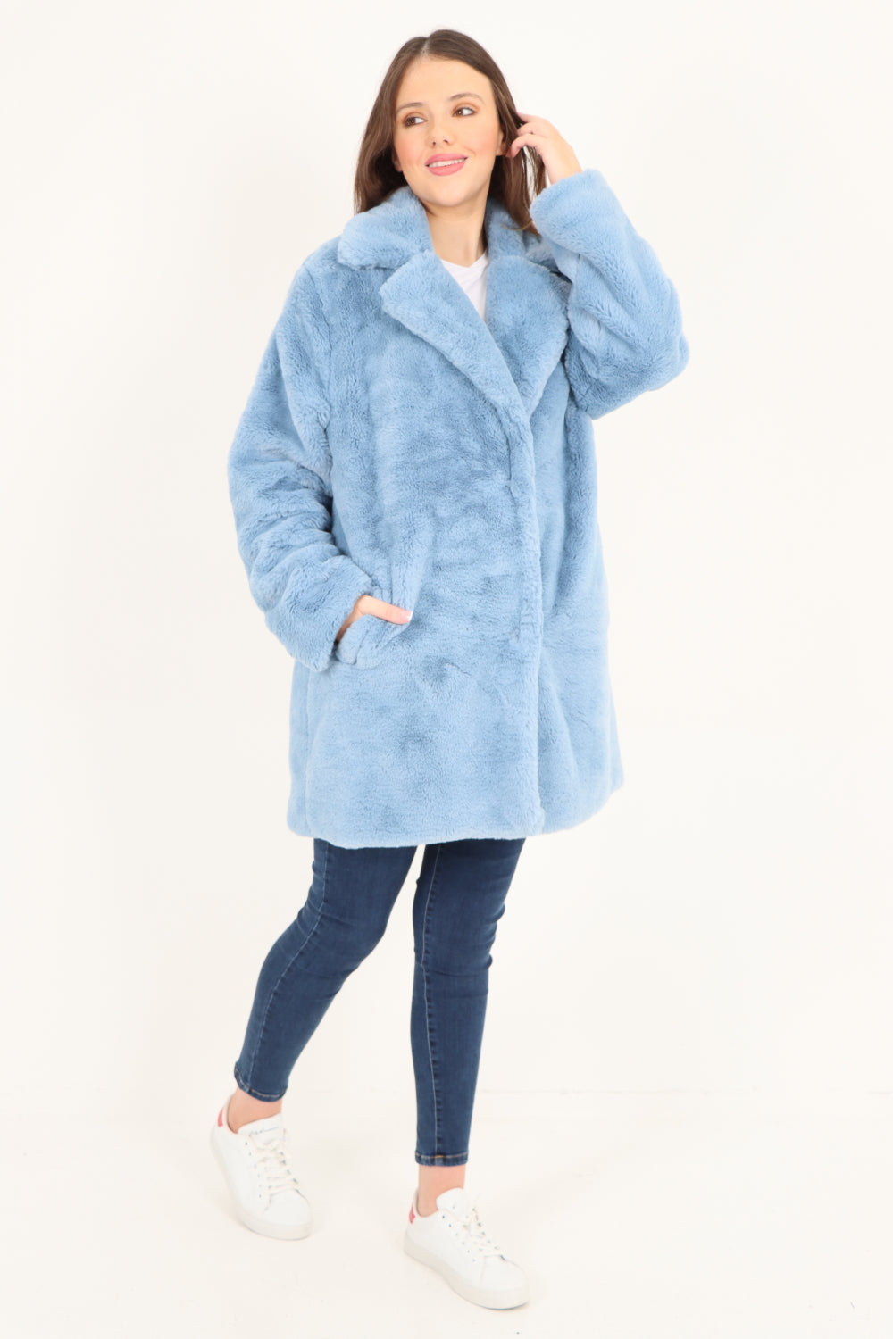 Italian Luxury Faux Fur Mid Length Longsleeve Coat