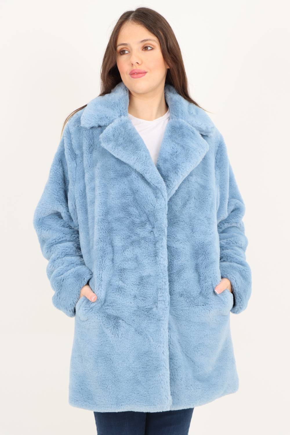 Italian Luxury Faux Fur Mid Length Longsleeve Coat