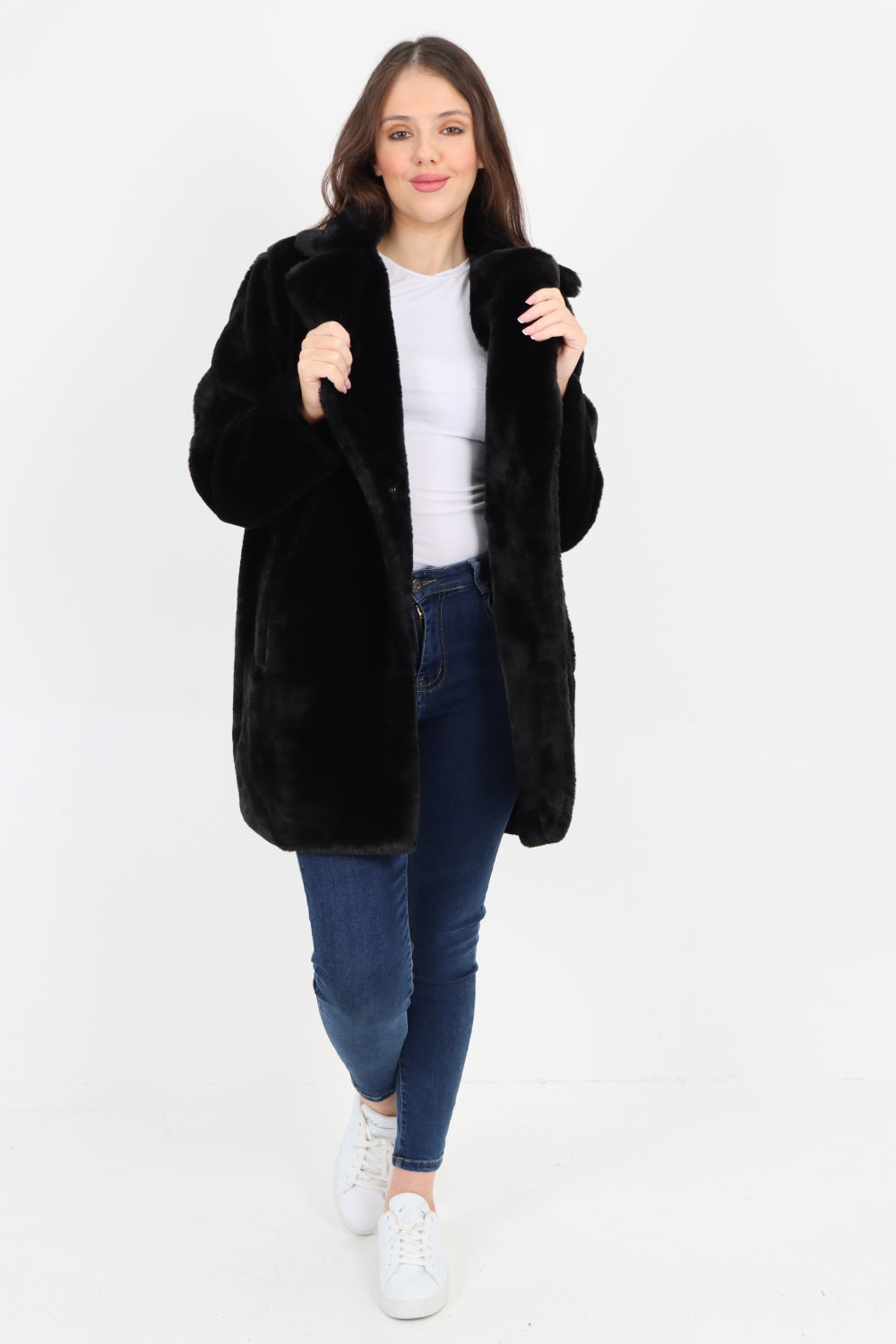 Italian Luxury Faux Fur Mid Length Longsleeve Coat